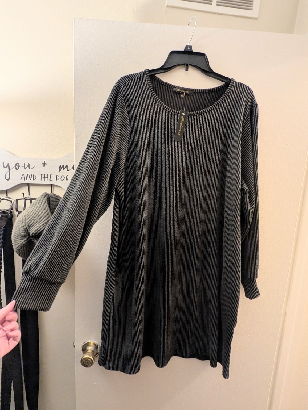 3/$20 Ribbed Long Sleeve Swing Dress in Charcoal Gray